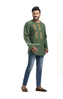 Hunter Green Khadi Cotton Men Short Kurta With Embroidery Work (KRP3) Hunter Green Khadi Cotton Men Short Kurta With Embroidery Work (KRP3)